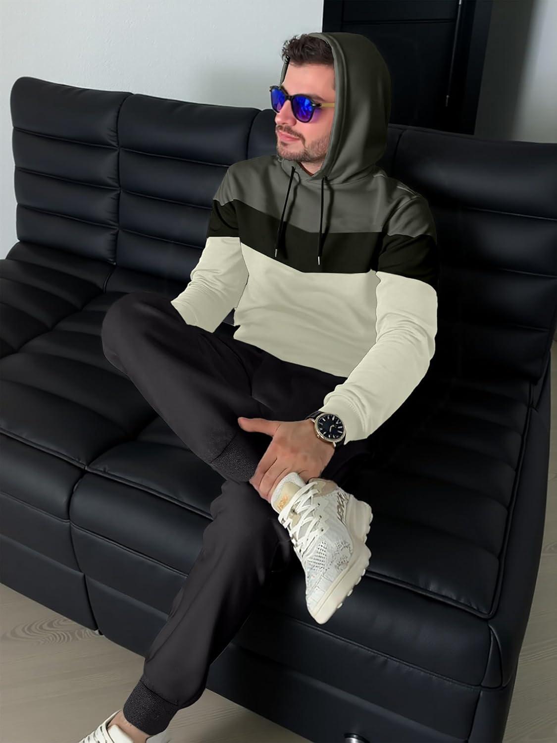 imageJMIERR Mens Hoodie Tracksuit 2 Pieces Set Novelty Color Block Pullover Fleece Hoodies Long Sleeve Casual SweatshirtLaurel Green