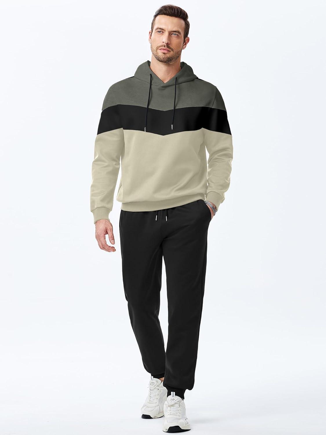 imageJMIERR Mens Hoodie Tracksuit 2 Pieces Set Novelty Color Block Pullover Fleece Hoodies Long Sleeve Casual SweatshirtLaurel Green