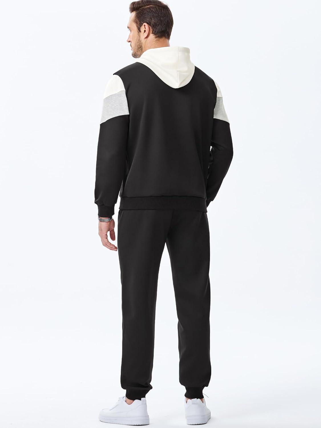 imageJMIERR Mens Hoodie Tracksuit 2 Pieces Set Novelty Color Block Pullover Fleece Hoodies Long Sleeve Casual SweatshirtWhite