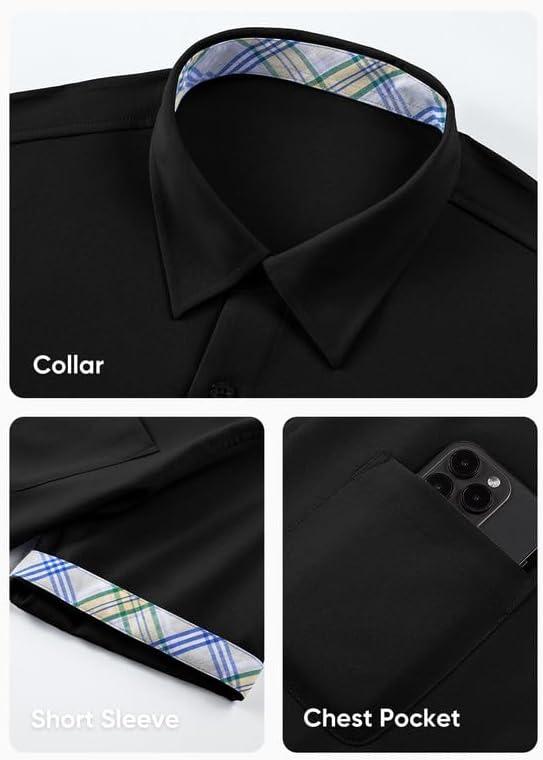 imageJMIERR Mens Linen Shirts Short Sleeve Summer Button Down Casual Beach Hawaiian Shirt with PocketBlack