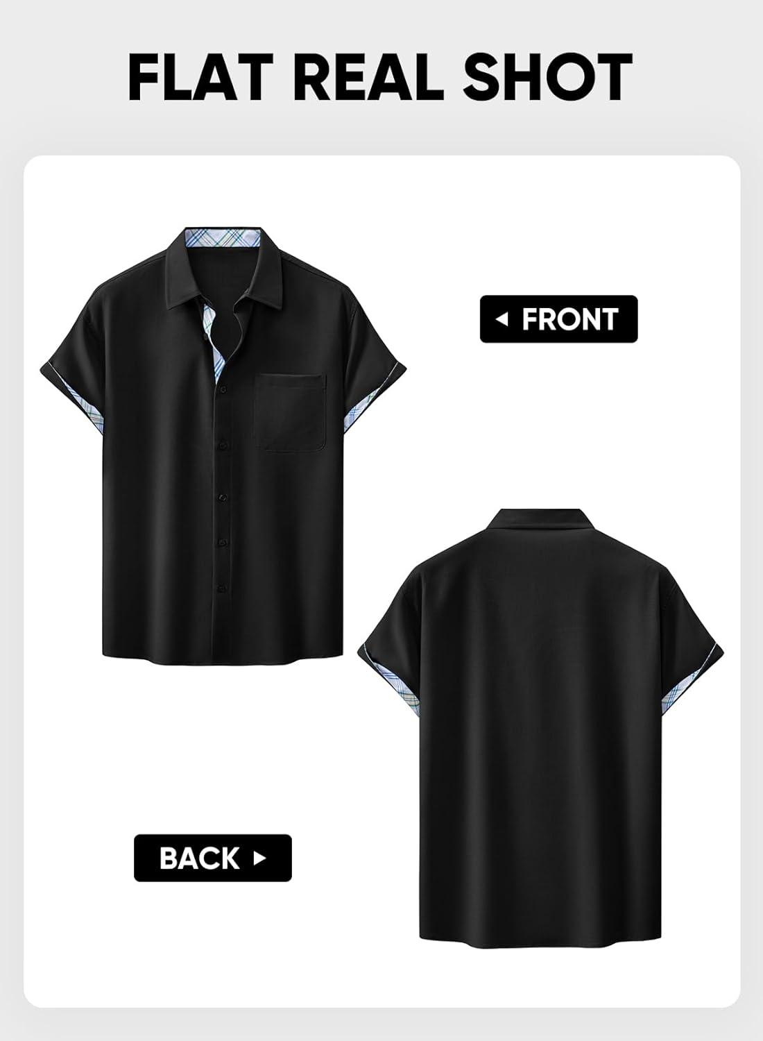 imageJMIERR Mens Linen Shirts Short Sleeve Summer Button Down Casual Beach Hawaiian Shirt with PocketBlack