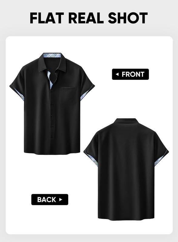 imageJMIERR Mens Linen Shirts Short Sleeve Summer Button Down Casual Beach Hawaiian Shirt with PocketBlack
