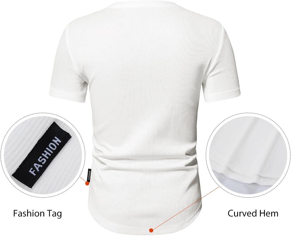 imageJMIERR Mens Muscle Slim Henley Shirts Crewneck Longline TShirt Gym Workout Athletic Shirt Tees with Button0 White