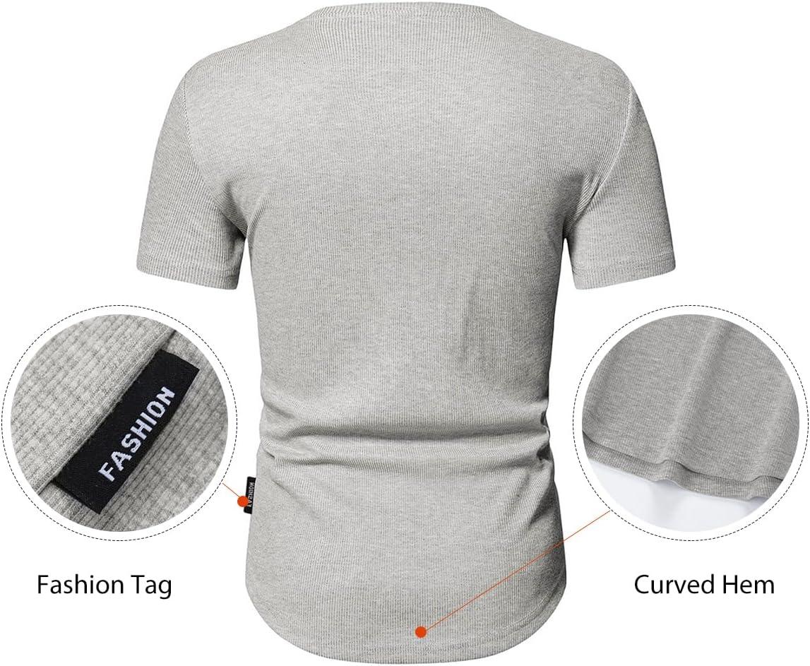 imageJMIERR Mens Muscle Slim Henley Shirts Crewneck Longline TShirt Gym Workout Athletic Shirt Tees with Button03 Grey