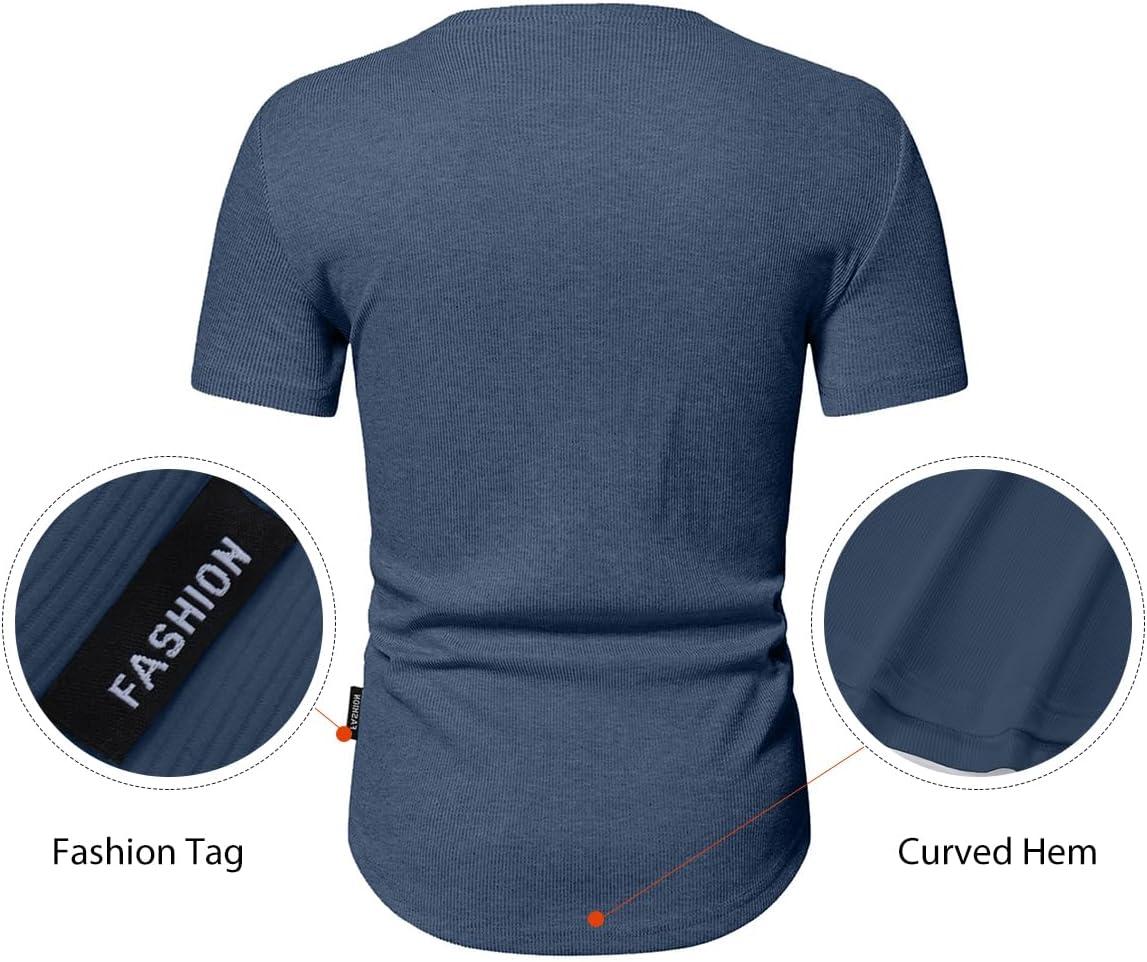 imageJMIERR Mens Muscle Slim Henley Shirts Crewneck Longline TShirt Gym Workout Athletic Shirt Tees with Button04 Blue1