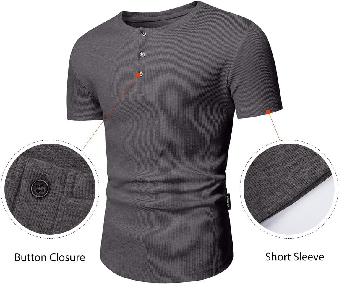 imageJMIERR Mens Muscle Slim Henley Shirts Crewneck Longline TShirt Gym Workout Athletic Shirt Tees with Button05 Grey1