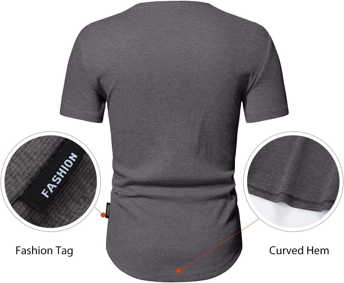 imageJMIERR Mens Muscle Slim Henley Shirts Crewneck Longline TShirt Gym Workout Athletic Shirt Tees with Button05 Grey1