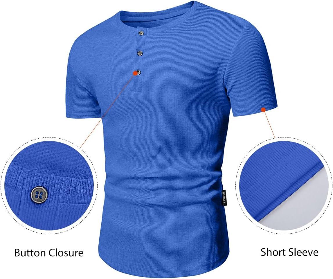 imageJMIERR Mens Muscle Slim Henley Shirts Crewneck Longline TShirt Gym Workout Athletic Shirt Tees with ButtonA Blue2