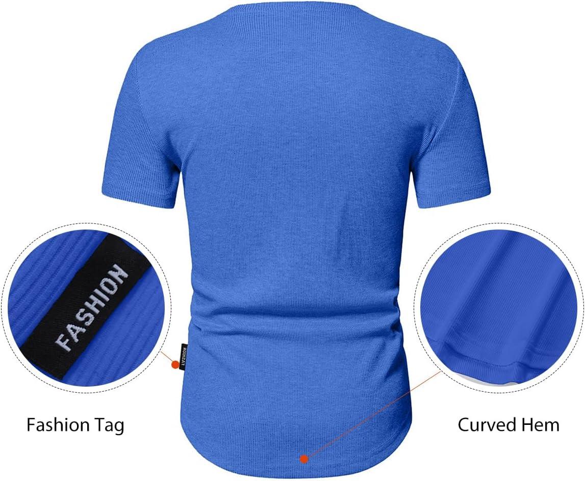imageJMIERR Mens Muscle Slim Henley Shirts Crewneck Longline TShirt Gym Workout Athletic Shirt Tees with ButtonA Blue2
