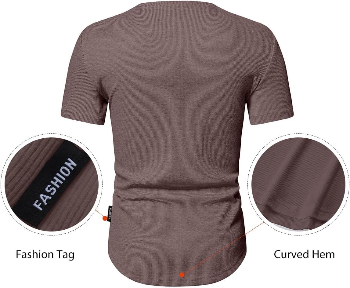imageJMIERR Mens Muscle Slim Henley Shirts Crewneck Longline TShirt Gym Workout Athletic Shirt Tees with ButtonA Brown1