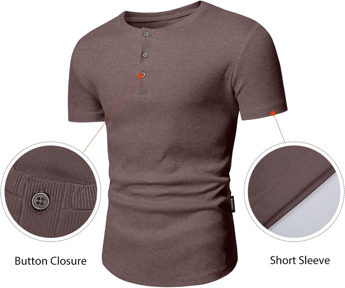 imageJMIERR Mens Muscle Slim Henley Shirts Crewneck Longline TShirt Gym Workout Athletic Shirt Tees with ButtonA Brown1