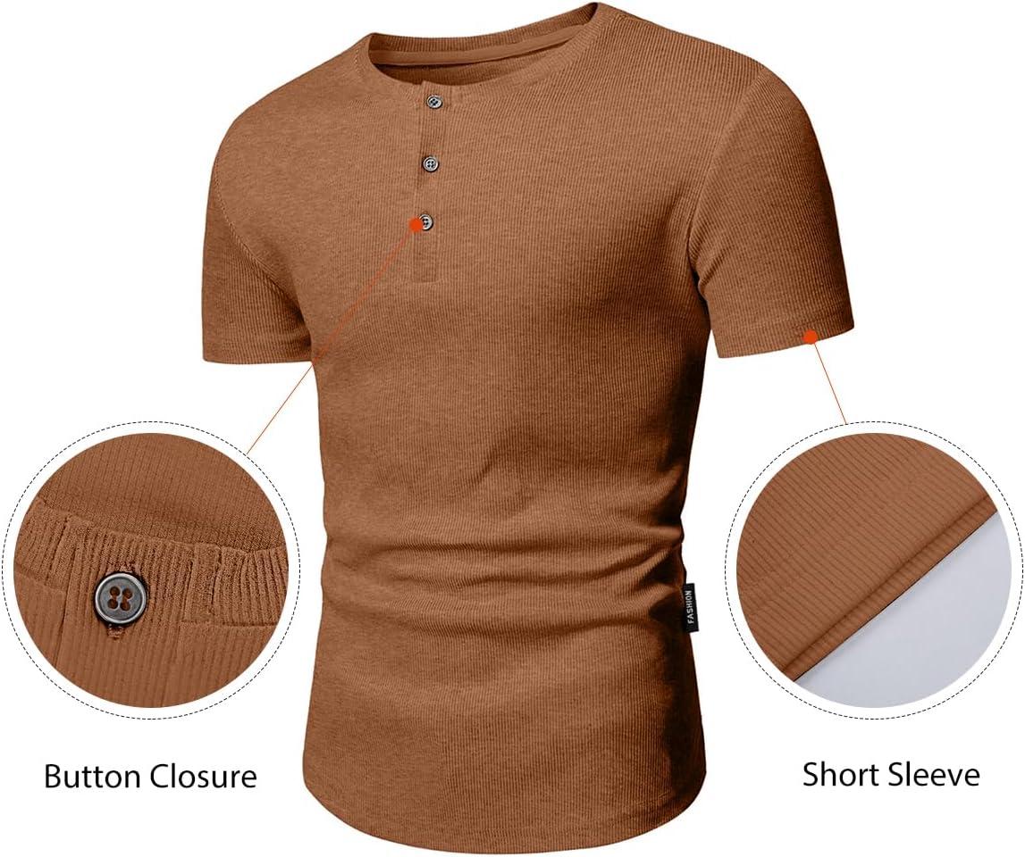 imageJMIERR Mens Muscle Slim Henley Shirts Crewneck Longline TShirt Gym Workout Athletic Shirt Tees with ButtonA Brown2