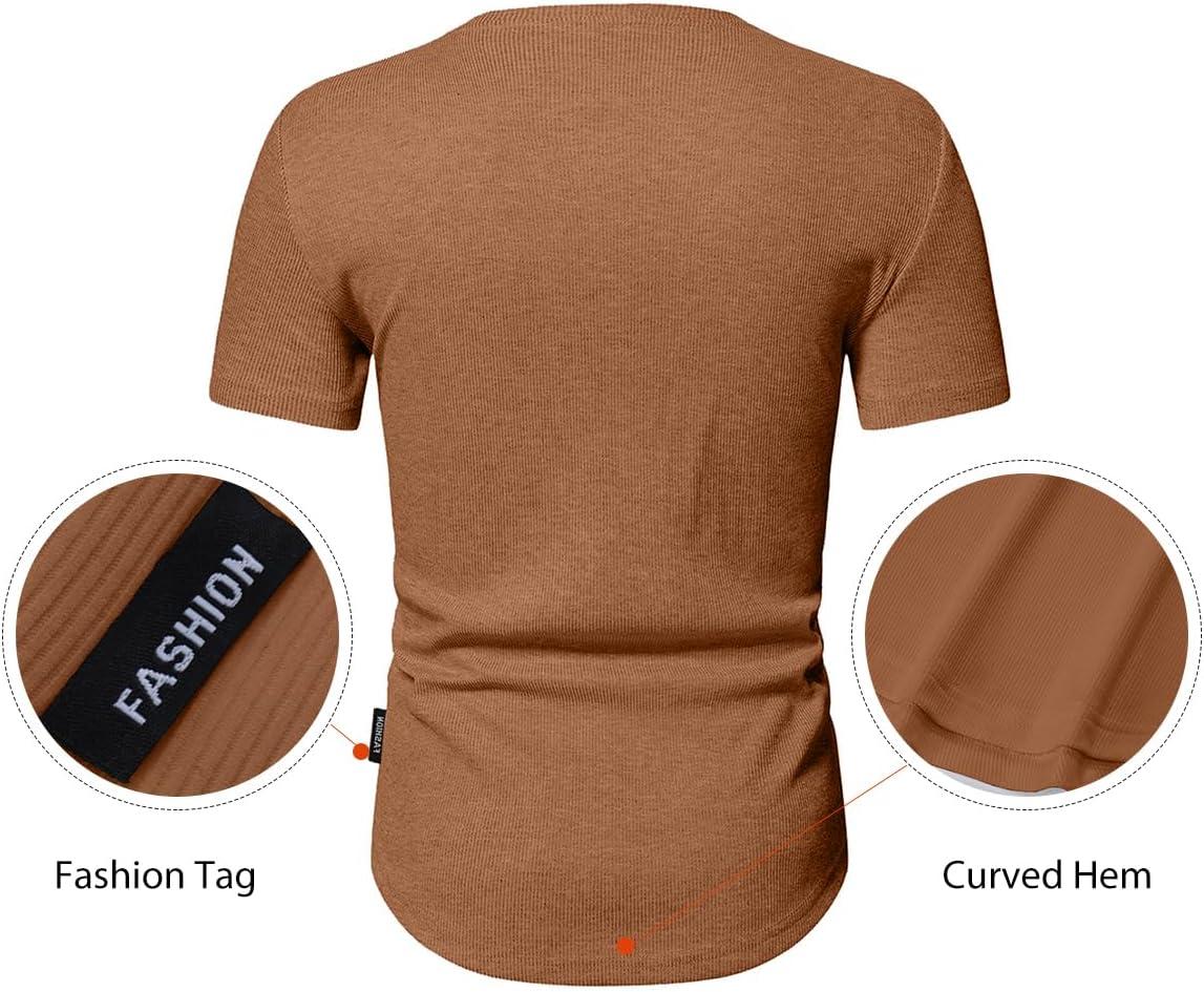 imageJMIERR Mens Muscle Slim Henley Shirts Crewneck Longline TShirt Gym Workout Athletic Shirt Tees with ButtonA Brown2