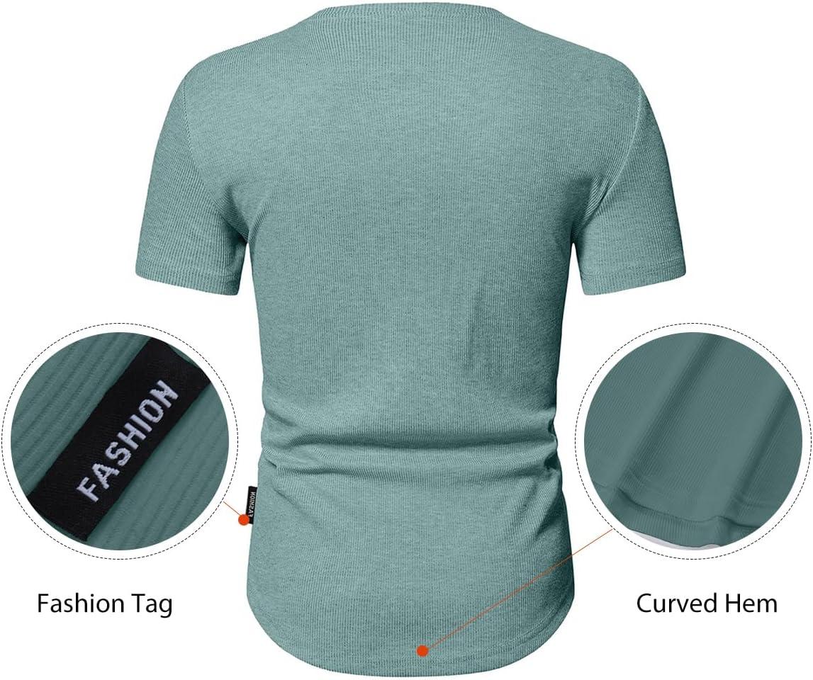 imageJMIERR Mens Muscle Slim Henley Shirts Crewneck Longline TShirt Gym Workout Athletic Shirt Tees with ButtonA Green1