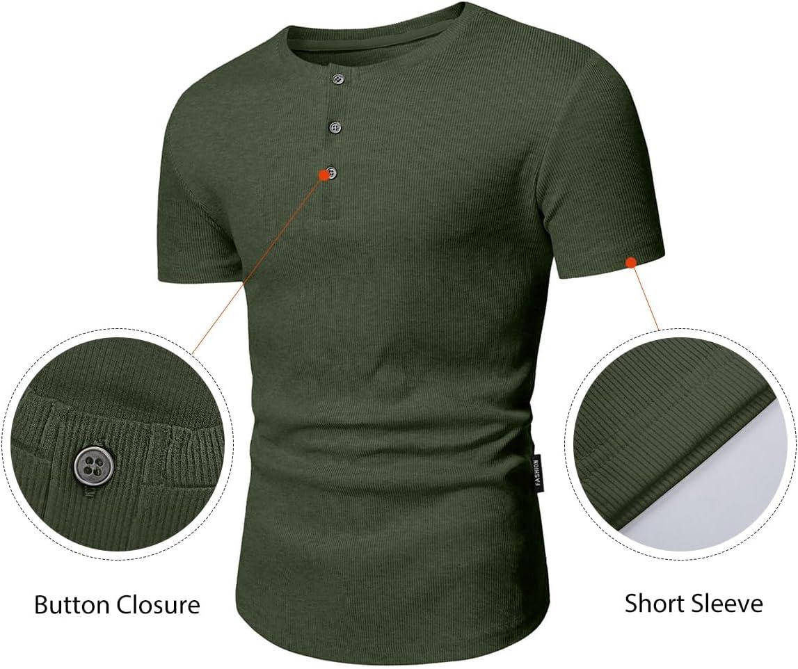 imageJMIERR Mens Muscle Slim Henley Shirts Crewneck Longline TShirt Gym Workout Athletic Shirt Tees with ButtonA Green2