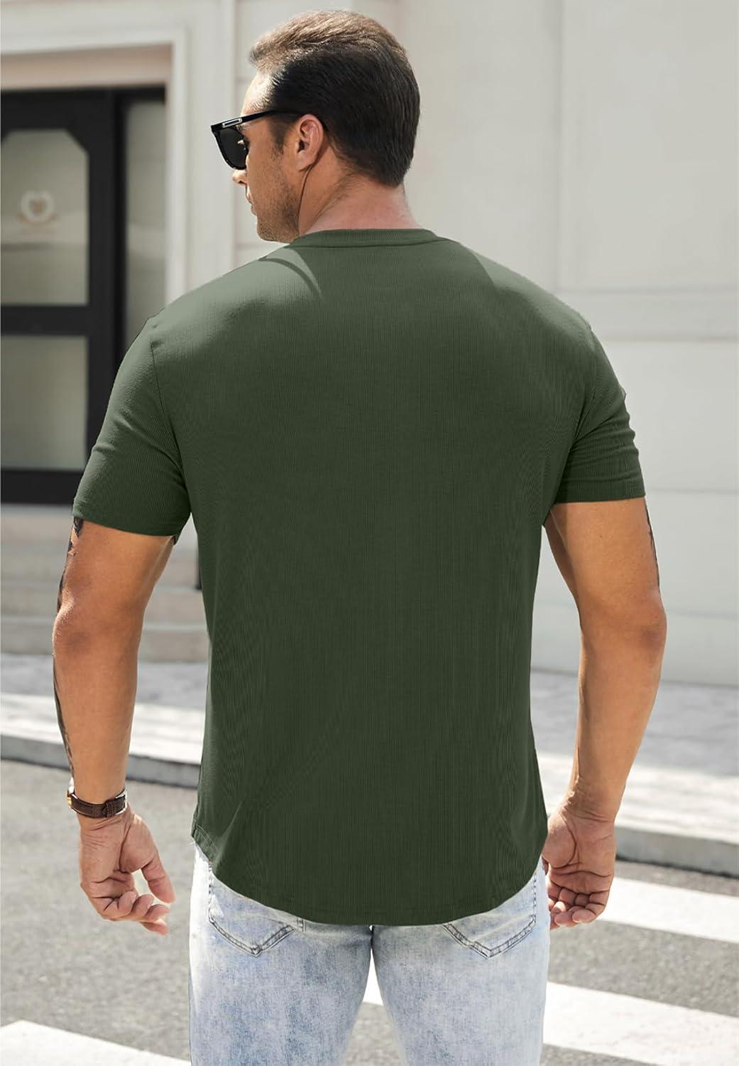 imageJMIERR Mens Muscle Slim Henley Shirts Crewneck Longline TShirt Gym Workout Athletic Shirt Tees with ButtonA Green2