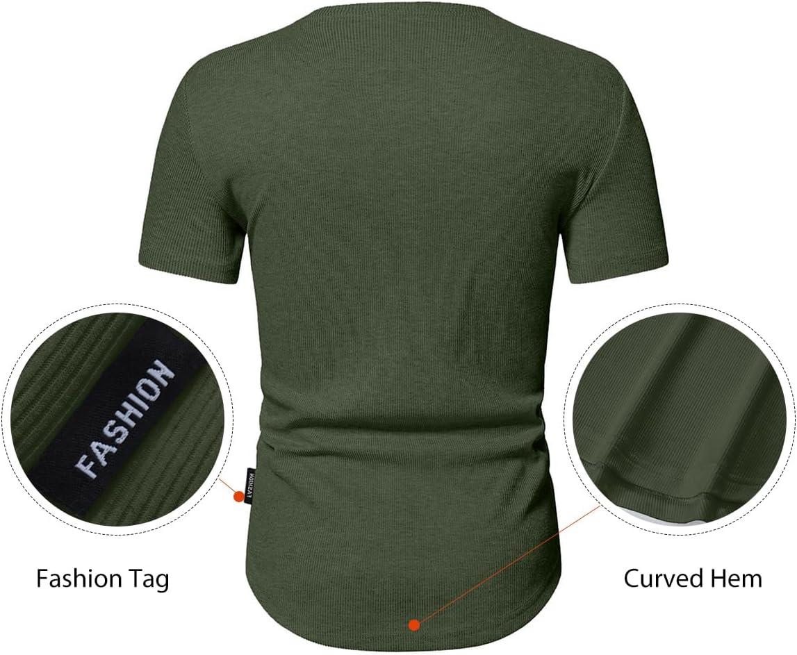 imageJMIERR Mens Muscle Slim Henley Shirts Crewneck Longline TShirt Gym Workout Athletic Shirt Tees with ButtonA Green2