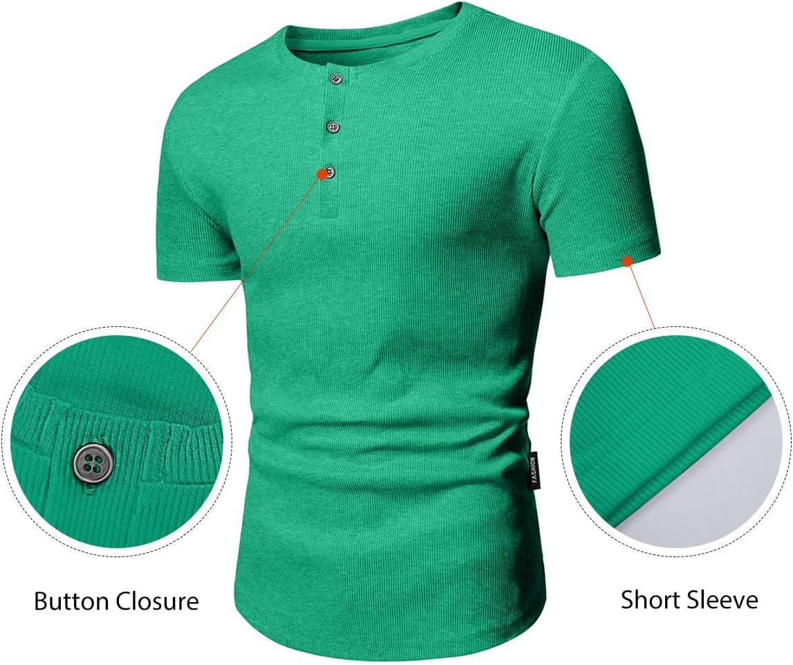 imageJMIERR Mens Muscle Slim Henley Shirts Crewneck Longline TShirt Gym Workout Athletic Shirt Tees with ButtonA Green3