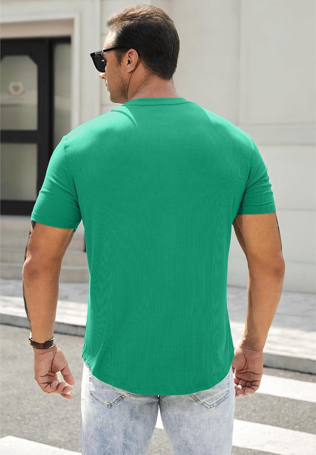 imageJMIERR Mens Muscle Slim Henley Shirts Crewneck Longline TShirt Gym Workout Athletic Shirt Tees with ButtonA Green3