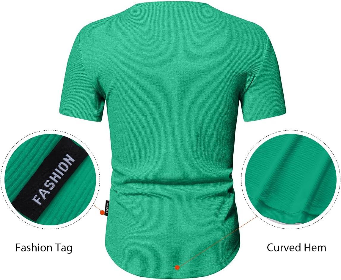 imageJMIERR Mens Muscle Slim Henley Shirts Crewneck Longline TShirt Gym Workout Athletic Shirt Tees with ButtonA Green3