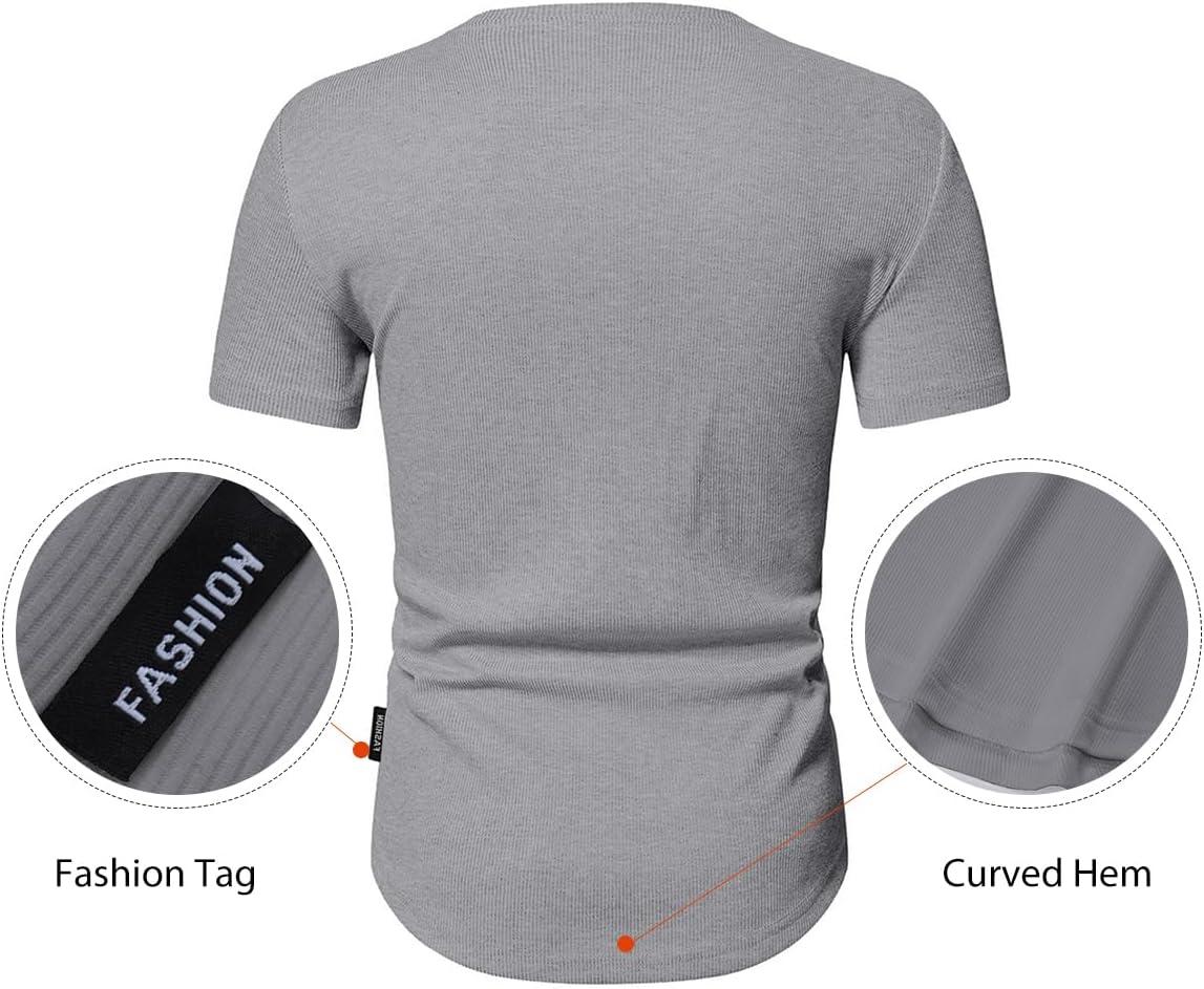 imageJMIERR Mens Muscle Slim Henley Shirts Crewneck Longline TShirt Gym Workout Athletic Shirt Tees with ButtonA Grey2