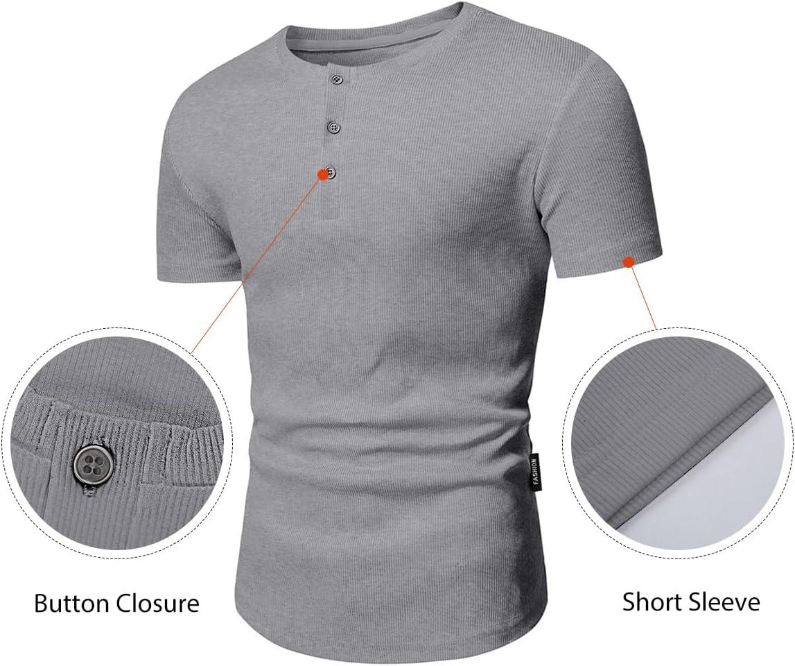 imageJMIERR Mens Muscle Slim Henley Shirts Crewneck Longline TShirt Gym Workout Athletic Shirt Tees with ButtonA Grey2