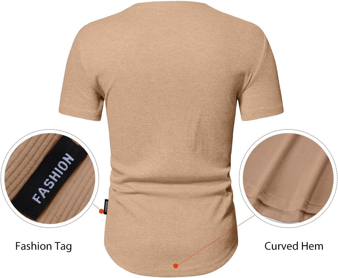 imageJMIERR Mens Muscle Slim Henley Shirts Crewneck Longline TShirt Gym Workout Athletic Shirt Tees with ButtonA Khaki2