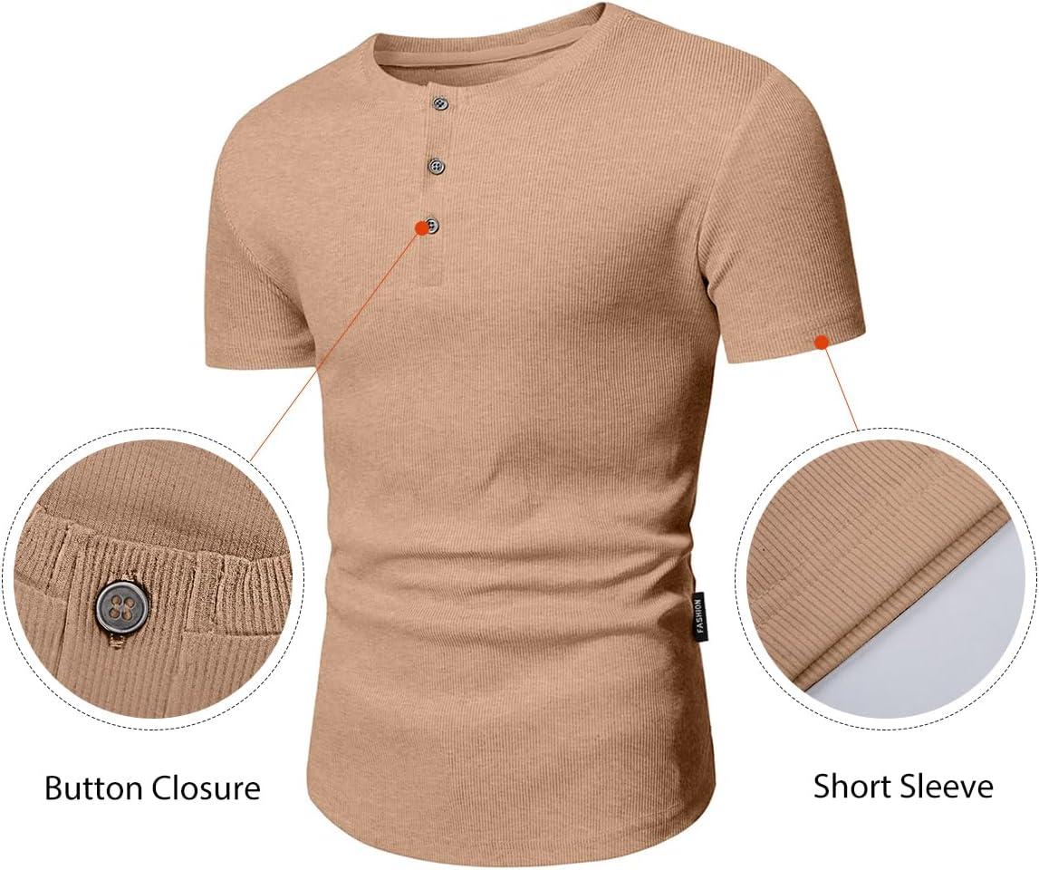 imageJMIERR Mens Muscle Slim Henley Shirts Crewneck Longline TShirt Gym Workout Athletic Shirt Tees with ButtonA Khaki2