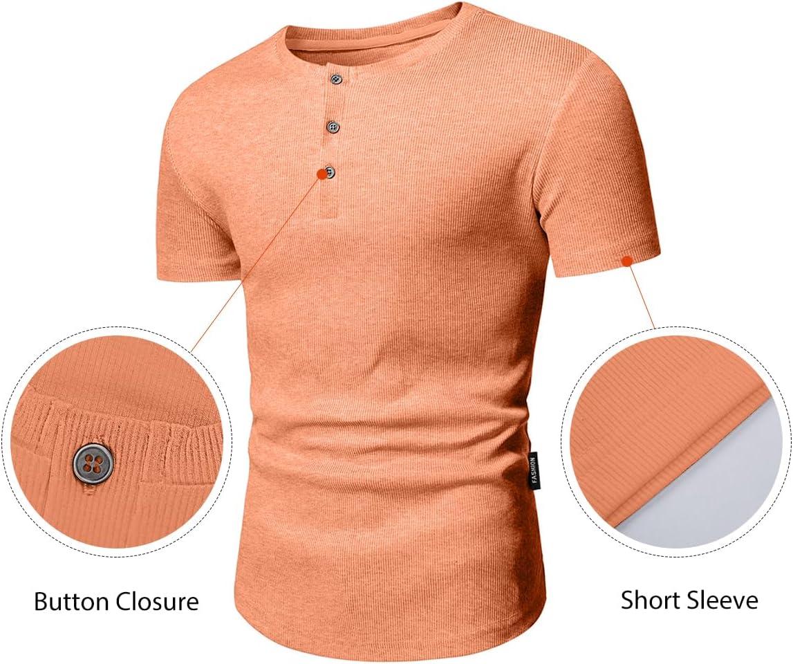 imageJMIERR Mens Muscle Slim Henley Shirts Crewneck Longline TShirt Gym Workout Athletic Shirt Tees with ButtonA Orange