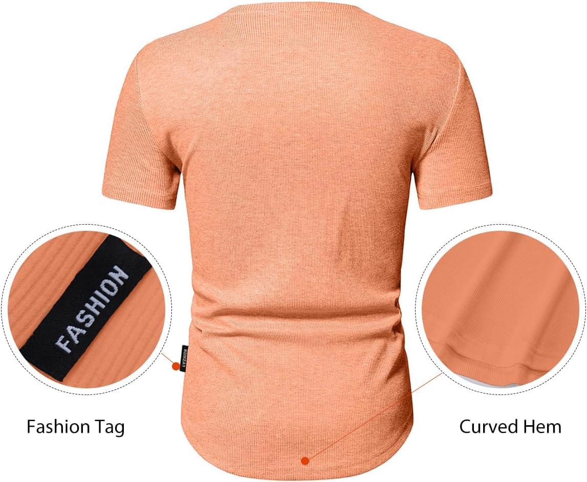 imageJMIERR Mens Muscle Slim Henley Shirts Crewneck Longline TShirt Gym Workout Athletic Shirt Tees with ButtonA Orange
