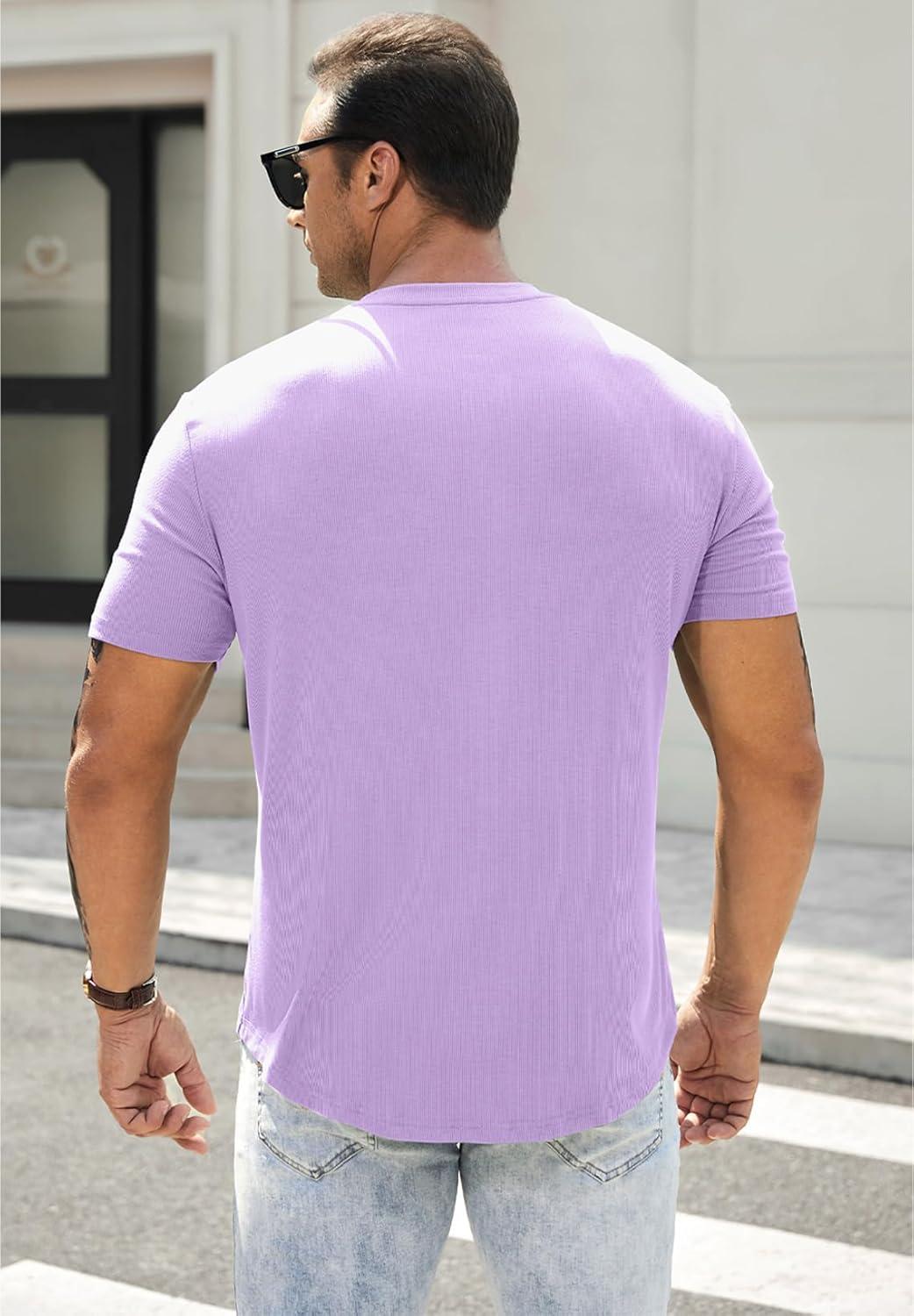 imageJMIERR Mens Muscle Slim Henley Shirts Crewneck Longline TShirt Gym Workout Athletic Shirt Tees with ButtonA Purple