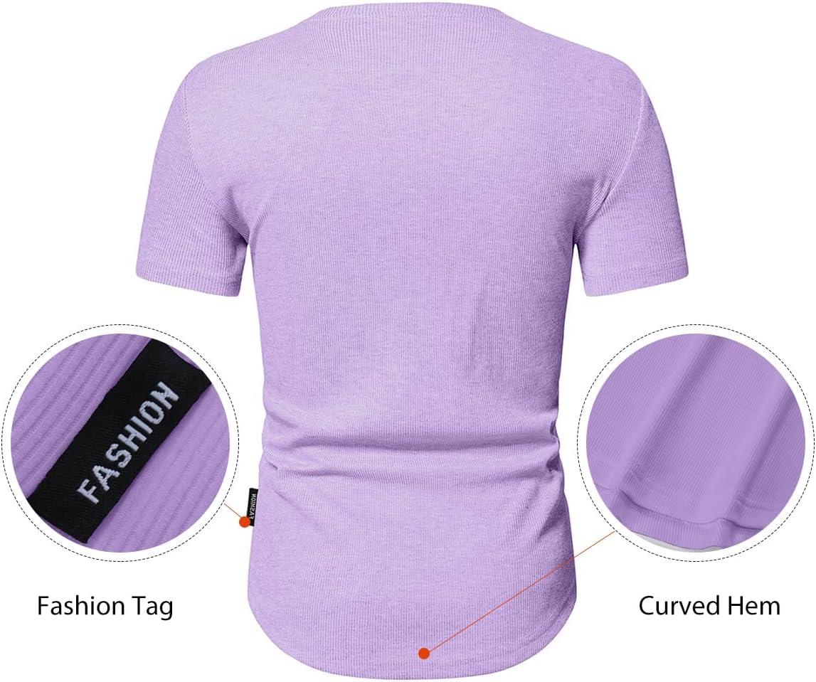 imageJMIERR Mens Muscle Slim Henley Shirts Crewneck Longline TShirt Gym Workout Athletic Shirt Tees with ButtonA Purple