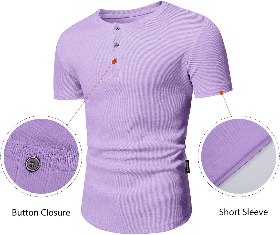 imageJMIERR Mens Muscle Slim Henley Shirts Crewneck Longline TShirt Gym Workout Athletic Shirt Tees with ButtonA Purple