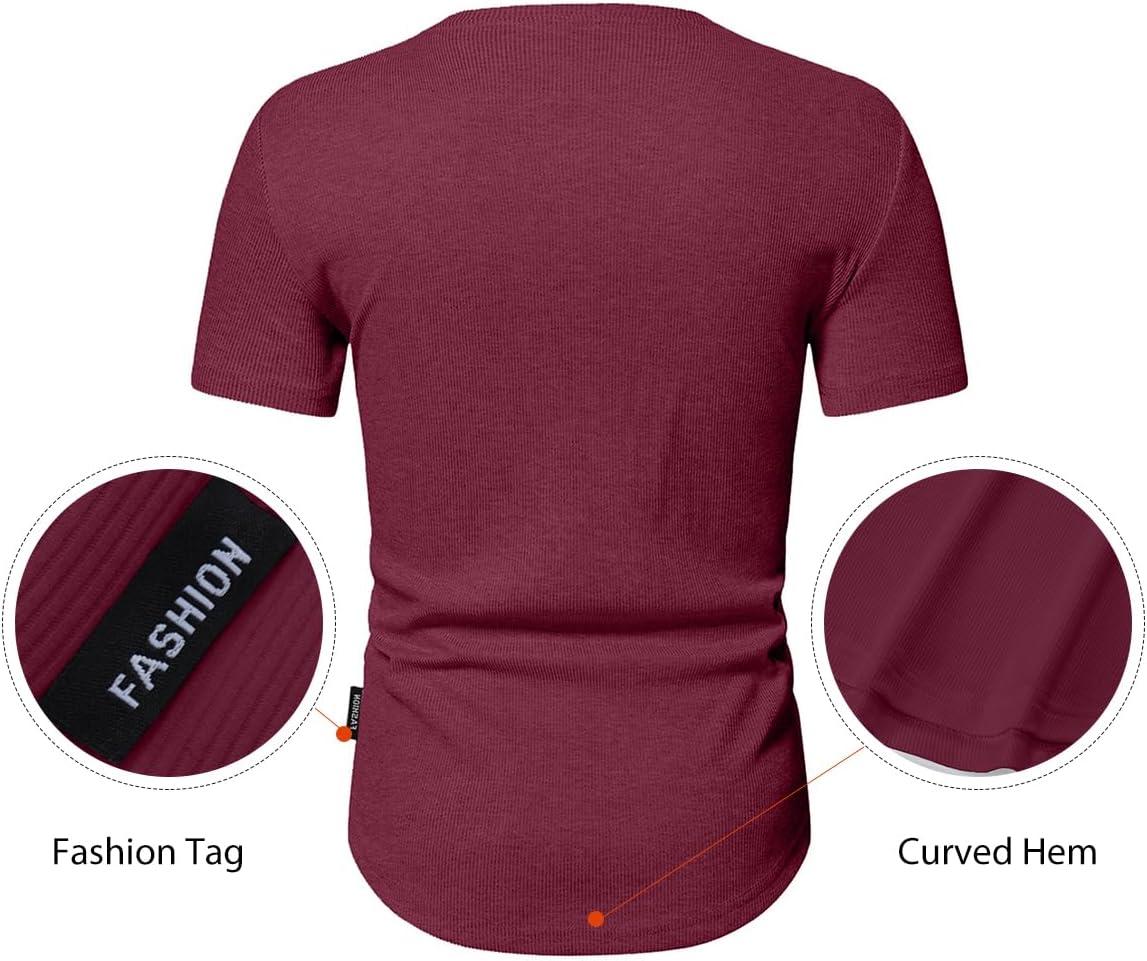 imageJMIERR Mens Muscle Slim Henley Shirts Crewneck Longline TShirt Gym Workout Athletic Shirt Tees with ButtonA Red