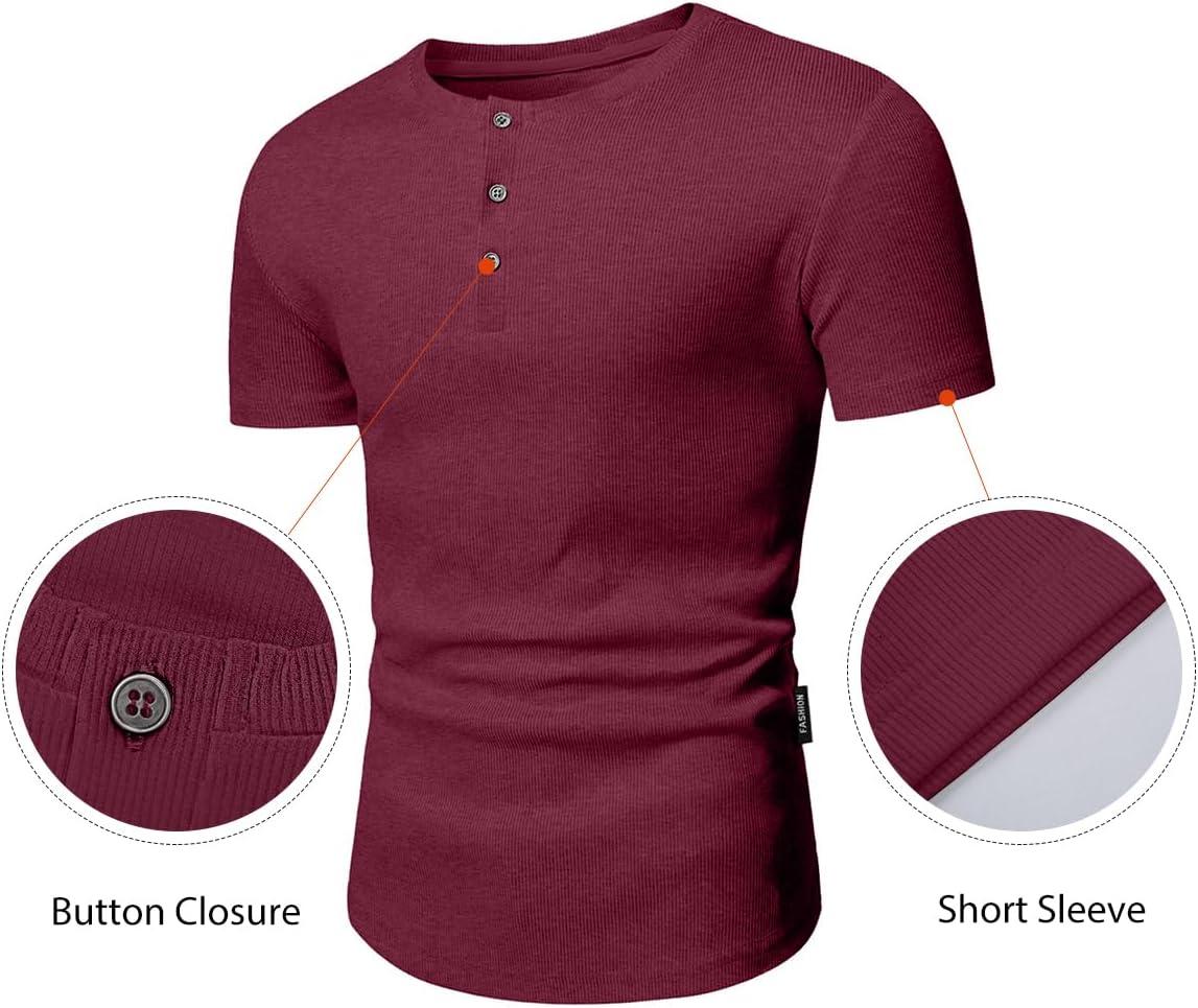 imageJMIERR Mens Muscle Slim Henley Shirts Crewneck Longline TShirt Gym Workout Athletic Shirt Tees with ButtonA Red