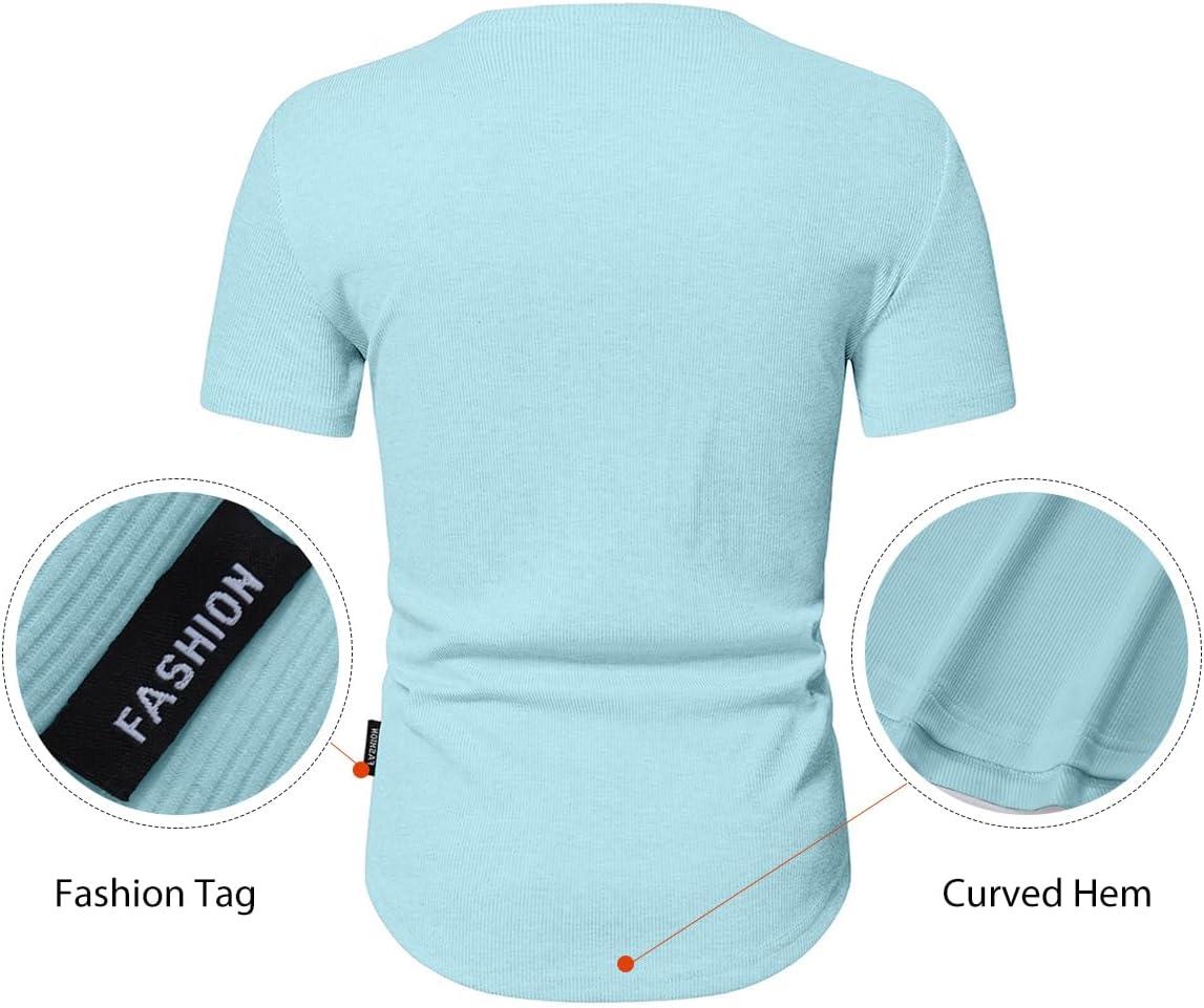 imageJMIERR Mens Muscle Slim Henley Shirts Crewneck Longline TShirt Gym Workout Athletic Shirt Tees with ButtonA Sky Blue