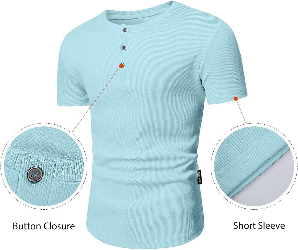imageJMIERR Mens Muscle Slim Henley Shirts Crewneck Longline TShirt Gym Workout Athletic Shirt Tees with ButtonA Sky Blue