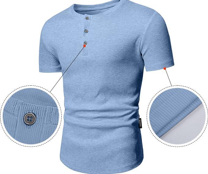 imageJMIERR Mens Muscle Slim Henley Shirts Crewneck Longline TShirt Gym Workout Athletic Shirt Tees with ButtonBeau Blue