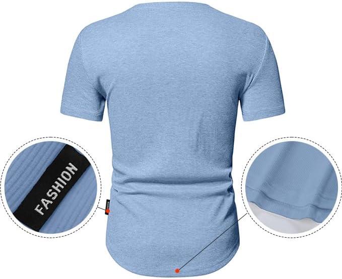 imageJMIERR Mens Muscle Slim Henley Shirts Crewneck Longline TShirt Gym Workout Athletic Shirt Tees with ButtonBeau Blue