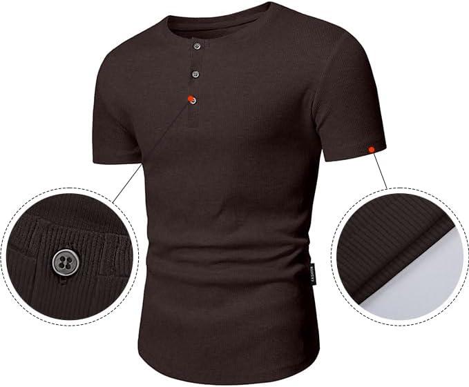 imageJMIERR Mens Muscle Slim Henley Shirts Crewneck Longline TShirt Gym Workout Athletic Shirt Tees with ButtonChicory Coffee