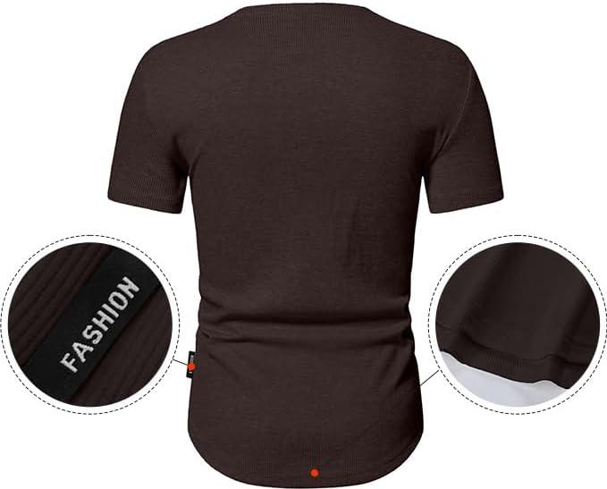 imageJMIERR Mens Muscle Slim Henley Shirts Crewneck Longline TShirt Gym Workout Athletic Shirt Tees with ButtonChicory Coffee