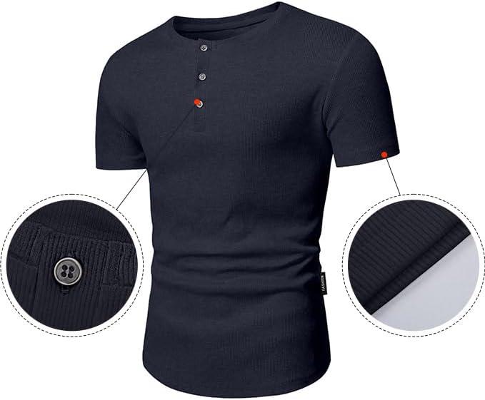imageJMIERR Mens Muscle Slim Henley Shirts Crewneck Longline TShirt Gym Workout Athletic Shirt Tees with ButtonDark Grey