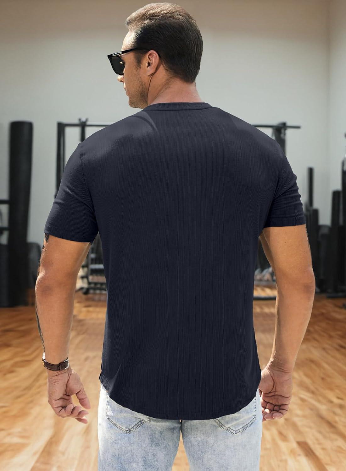 imageJMIERR Mens Muscle Slim Henley Shirts Crewneck Longline TShirt Gym Workout Athletic Shirt Tees with ButtonDark Grey