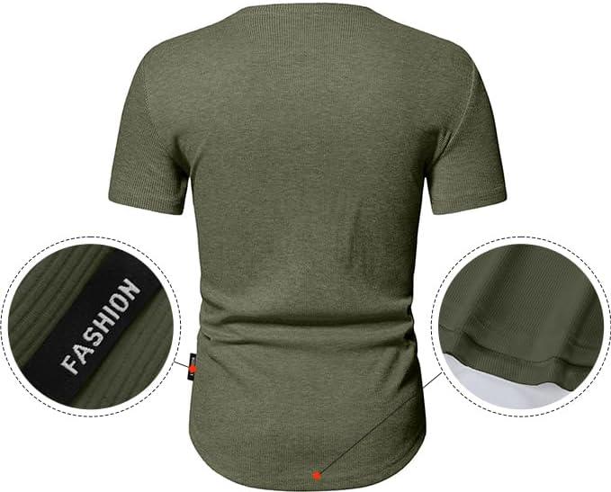 imageJMIERR Mens Muscle Slim Henley Shirts Crewneck Longline TShirt Gym Workout Athletic Shirt Tees with ButtonMoss Green