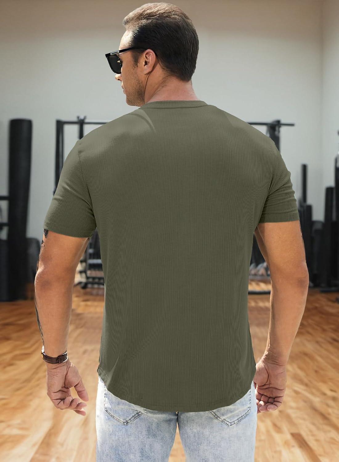 imageJMIERR Mens Muscle Slim Henley Shirts Crewneck Longline TShirt Gym Workout Athletic Shirt Tees with ButtonMoss Green