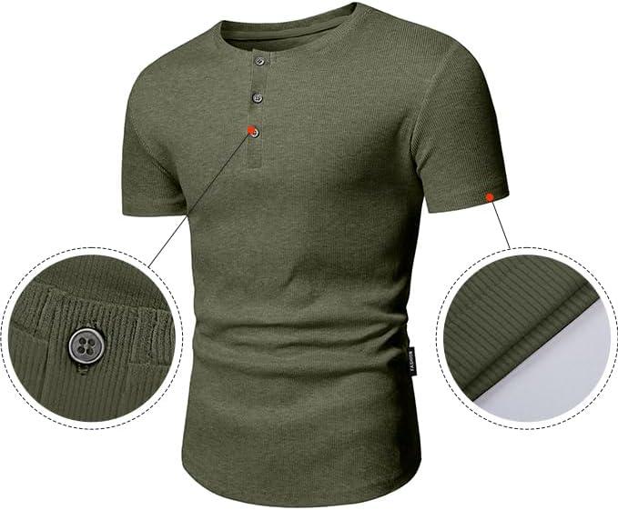 imageJMIERR Mens Muscle Slim Henley Shirts Crewneck Longline TShirt Gym Workout Athletic Shirt Tees with ButtonMoss Green