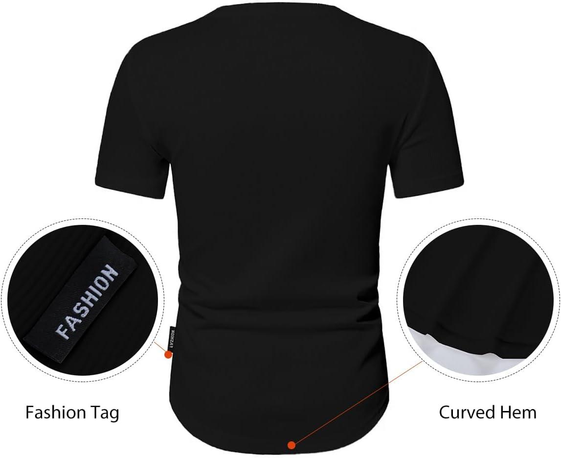 imageJMIERR Mens Muscle Slim Henley Shirts Crewneck Longline TShirt Gym Workout Athletic Shirt Tees with ButtonPackblackBlack