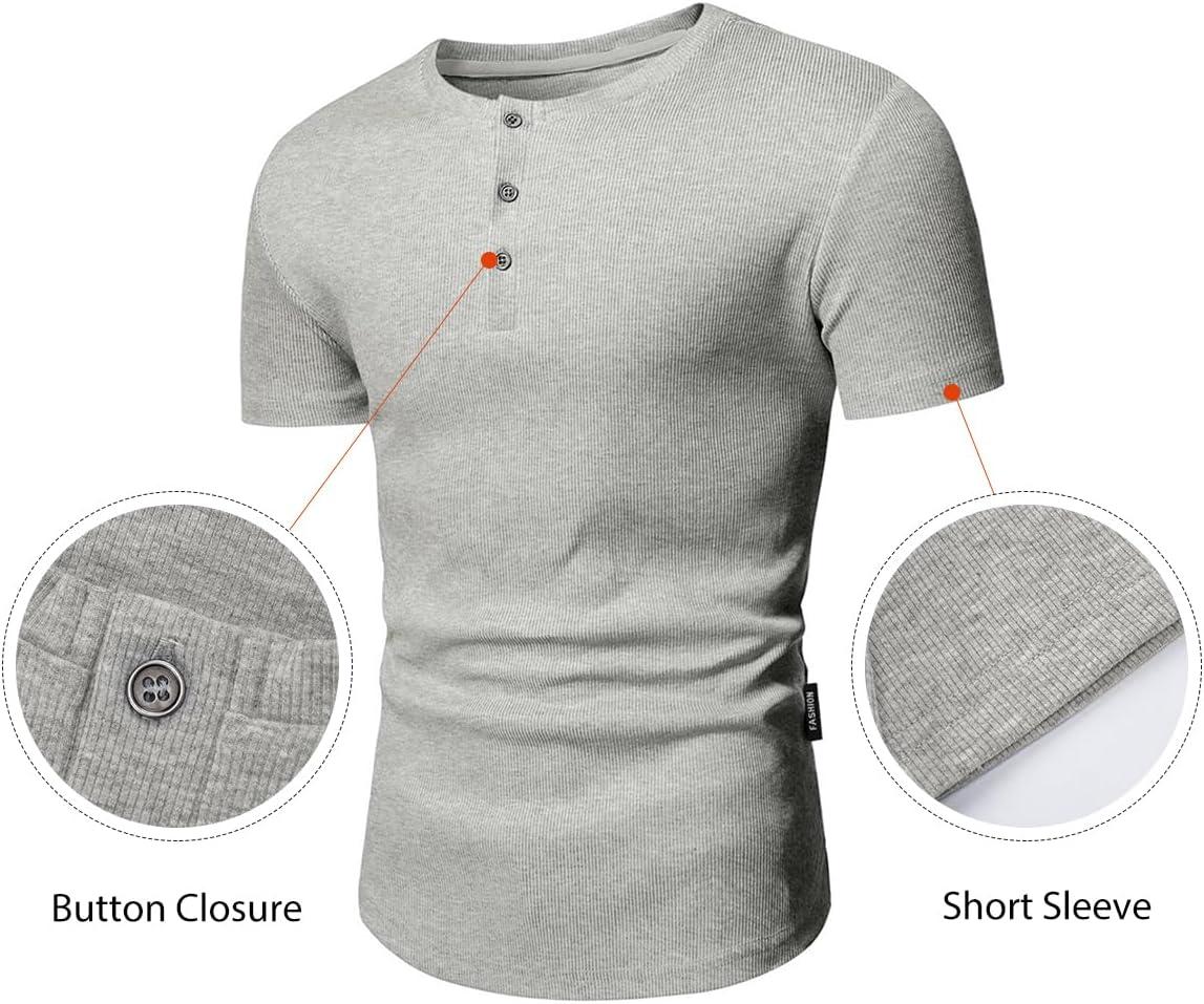 imageJMIERR Mens Muscle Slim Henley Shirts Crewneck Longline TShirt Gym Workout Athletic Shirt Tees with ButtonPackgreyBlack