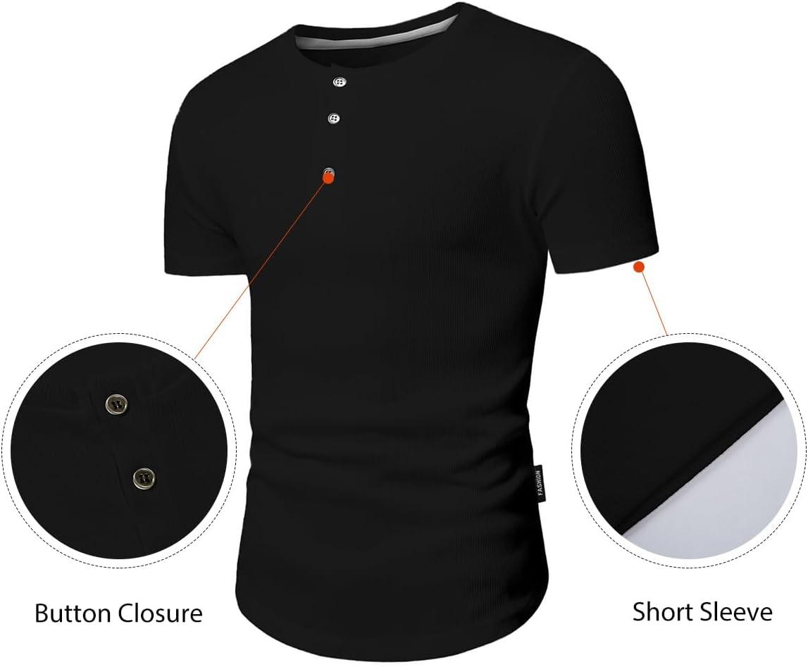 imageJMIERR Mens Muscle Slim Henley Shirts Crewneck Longline TShirt Gym Workout Athletic Shirt Tees with ButtonPackgreyBlack