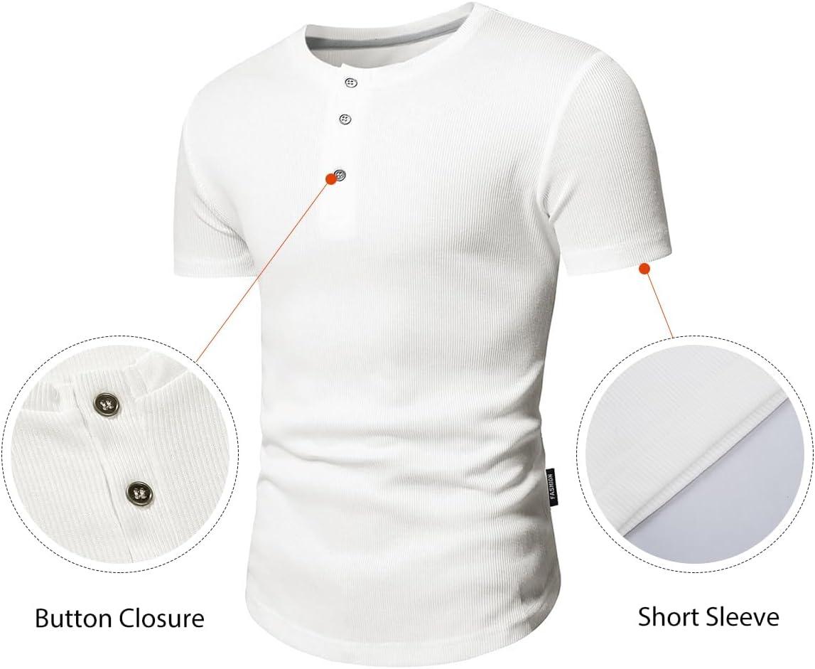 imageJMIERR Mens Muscle Slim Henley Shirts Crewneck Longline TShirt Gym Workout Athletic Shirt Tees with ButtonPackwhiteBlack